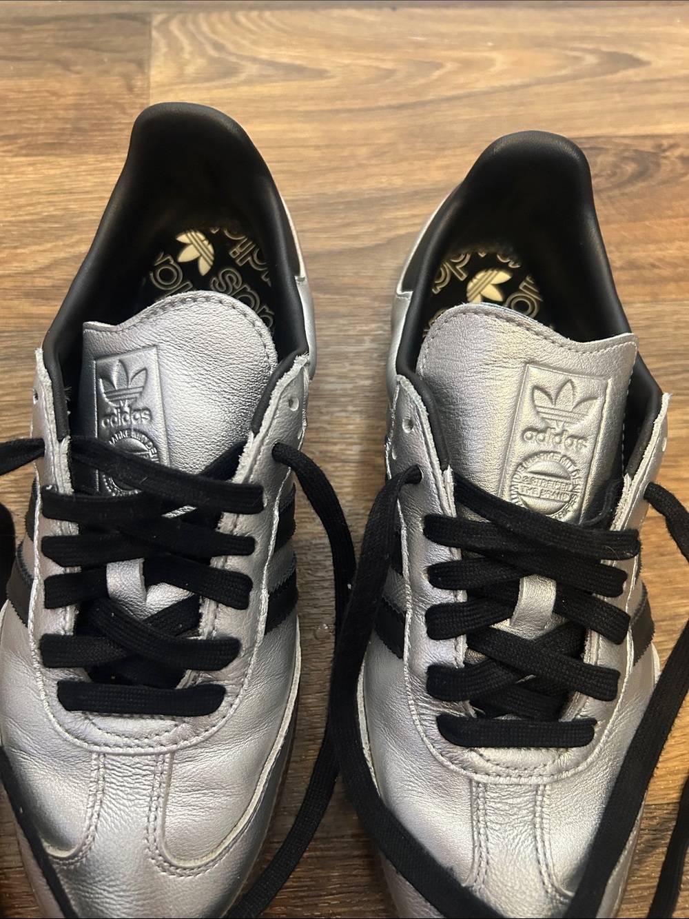 adidas Silver and Black Metallic Leather Sneakers